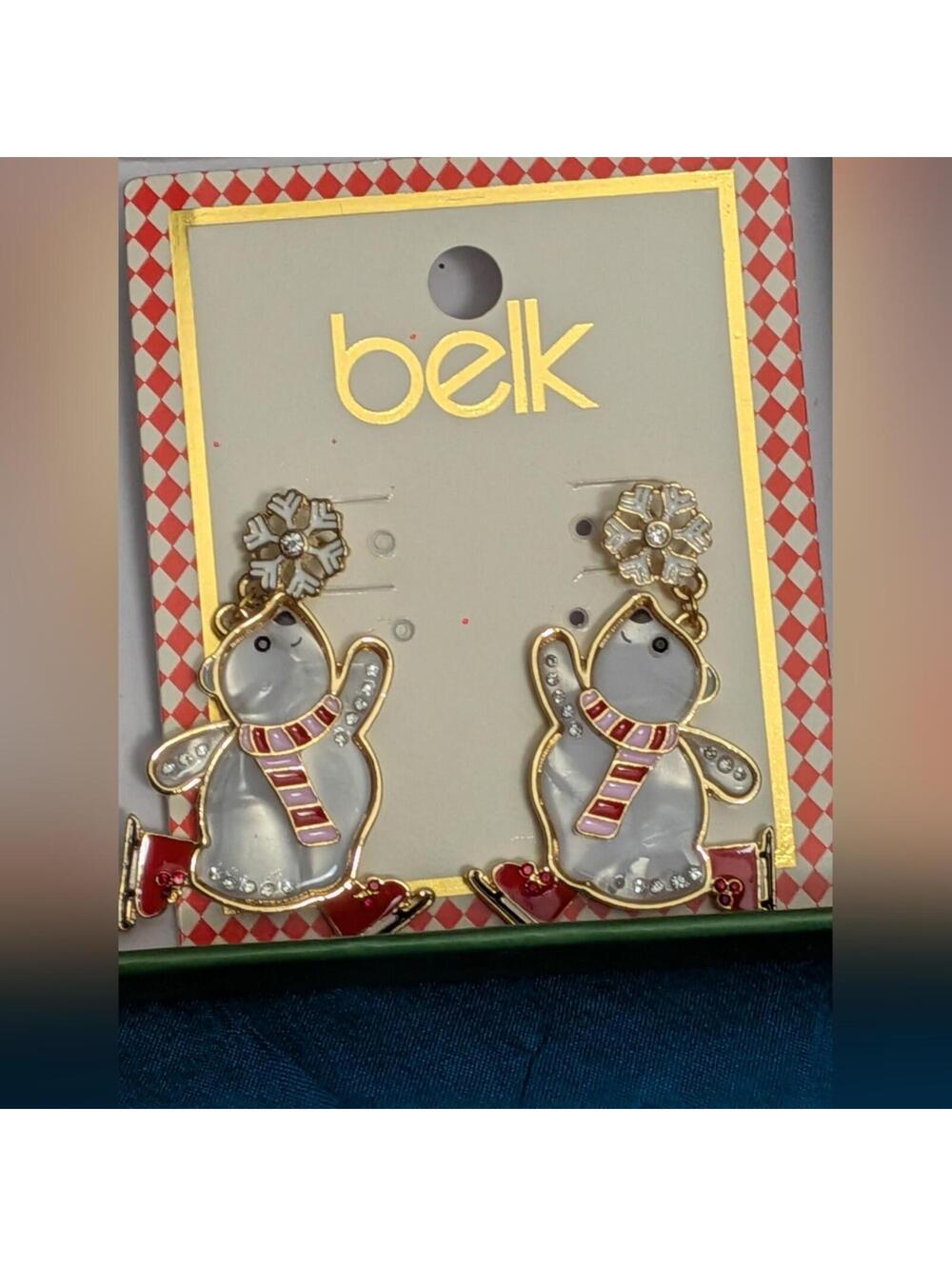 NWT Festive Ice Skating Polar Bear Earrings with Gift Box Party Holiday Xmas